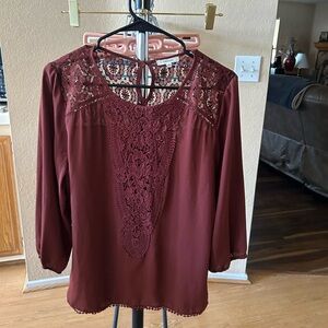 Maurice’s Women's Lace Detail Top - Burgundy